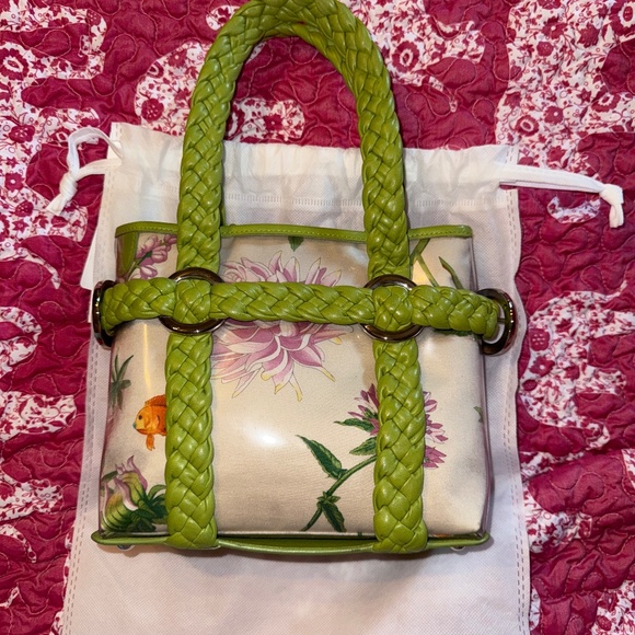 Salvatore Ferragamo Green and Cream Mini Bag with Braided Handles - Picture 1 of 9